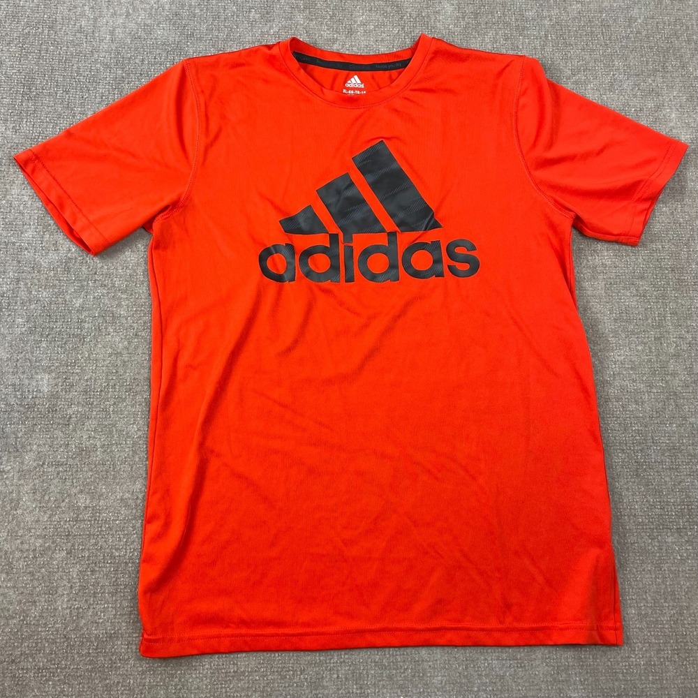 Adidas T-Shirt Mens XL Orange Black Big Logo Graphic Short Sleeve Sportswear